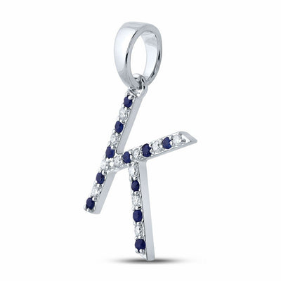 10k White Gold 1.1g 0.2CT Natural Blue Sapphire Initial "K" Letter Pendant Charm - Elite Jewelers - Charms & Pendants