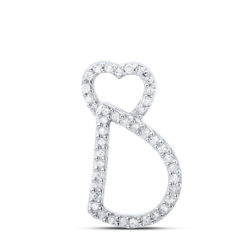 10k White Gold 1.1gms 0.12CTW Natural Diamond Initial "D" Heart Pendant Charm - Elite Jewelers - Charms & Pendants