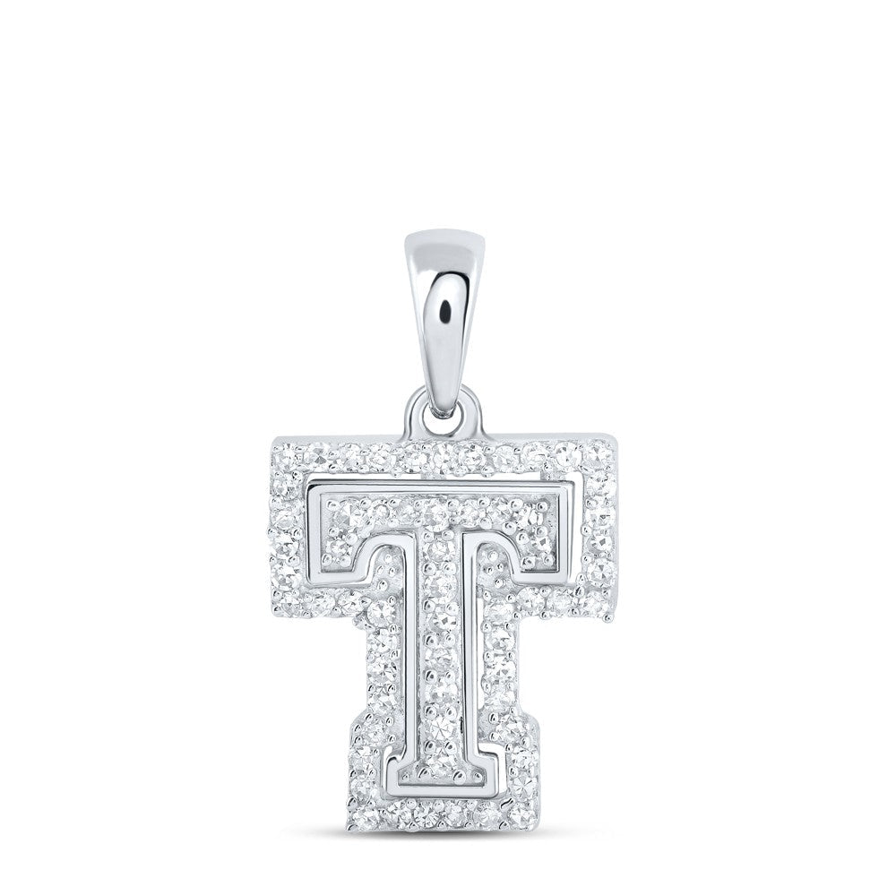 10k White Gold 1.1gms 0.2CTW Natural Diamond Initial "T" Letter Pendant Charm - Elite Jewelers - Charms & Pendants