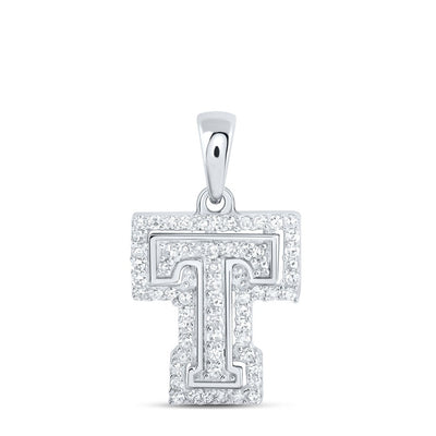 10k White Gold 1.1gms 0.2CTW Natural Diamond Initial "T" Letter Pendant Charm - Elite Jewelers - Charms & Pendants