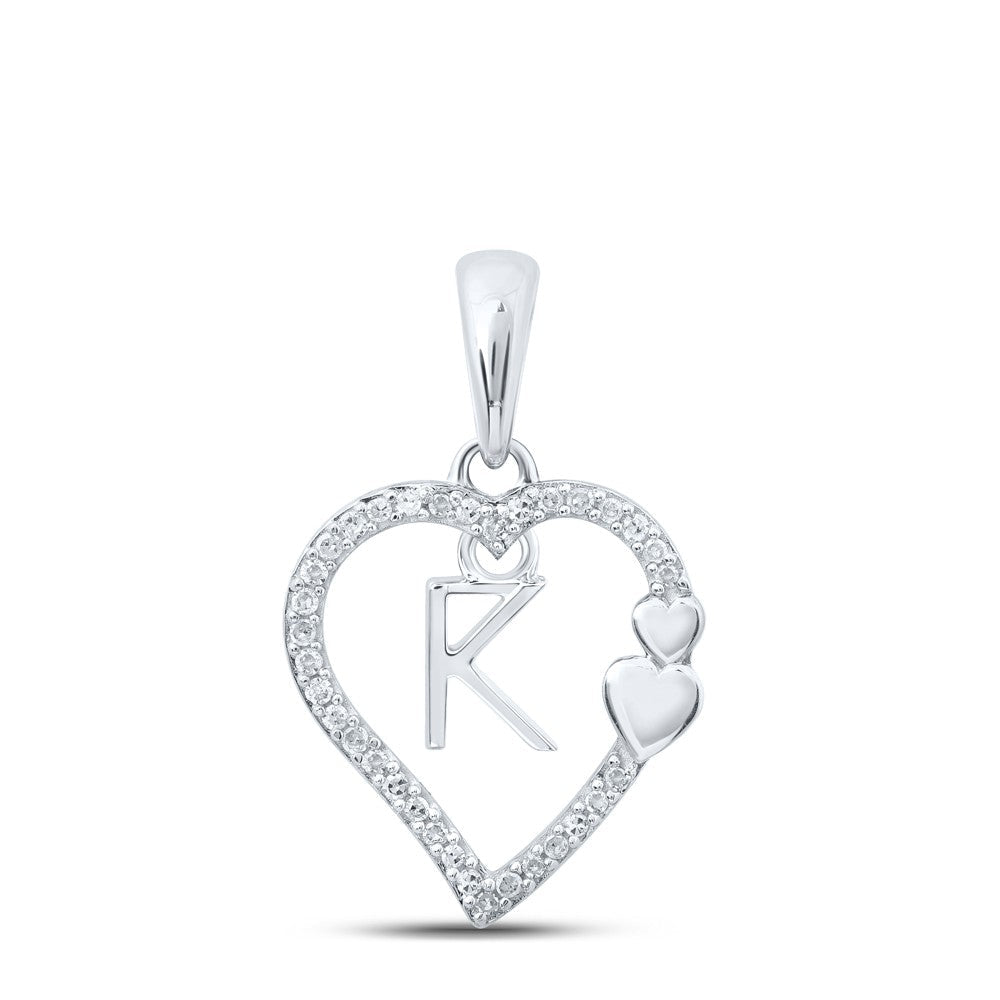 10k White Gold 1.21gms 0.1CTW Natural Diamond Initial "K" Heart Pendant Charm - Elite Jewelers - Charms & Pendants
