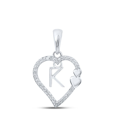 10k White Gold 1.21gms 0.1CTW Natural Diamond Initial "K" Heart Pendant Charm - Elite Jewelers - Charms & Pendants