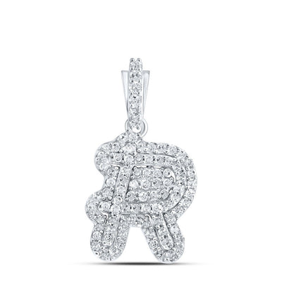 10k White Gold 1.22gms 0.22CTW Natural Diamond Initial "R" Letter Pendant Charm - Elite Jewelers - Charms & Pendants