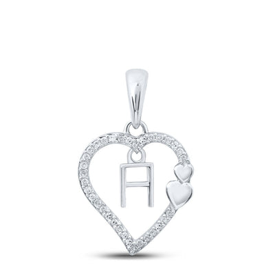 10k White Gold 1.23gms 0.1CTW Natural Diamond Initial "H" Heart Pendant Charm - Elite Jewelers - Charms & Pendants