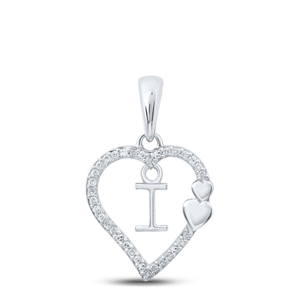 10k White Gold 1.24gms 0.1CTW Natural Diamond Initial "I" Heart Pendant Charm - Elite Jewelers - Charms & Pendants