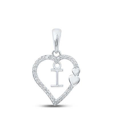 10k White Gold 1.24gms 0.1CTW Natural Diamond Initial "I" Heart Pendant Charm - Elite Jewelers - Charms & Pendants