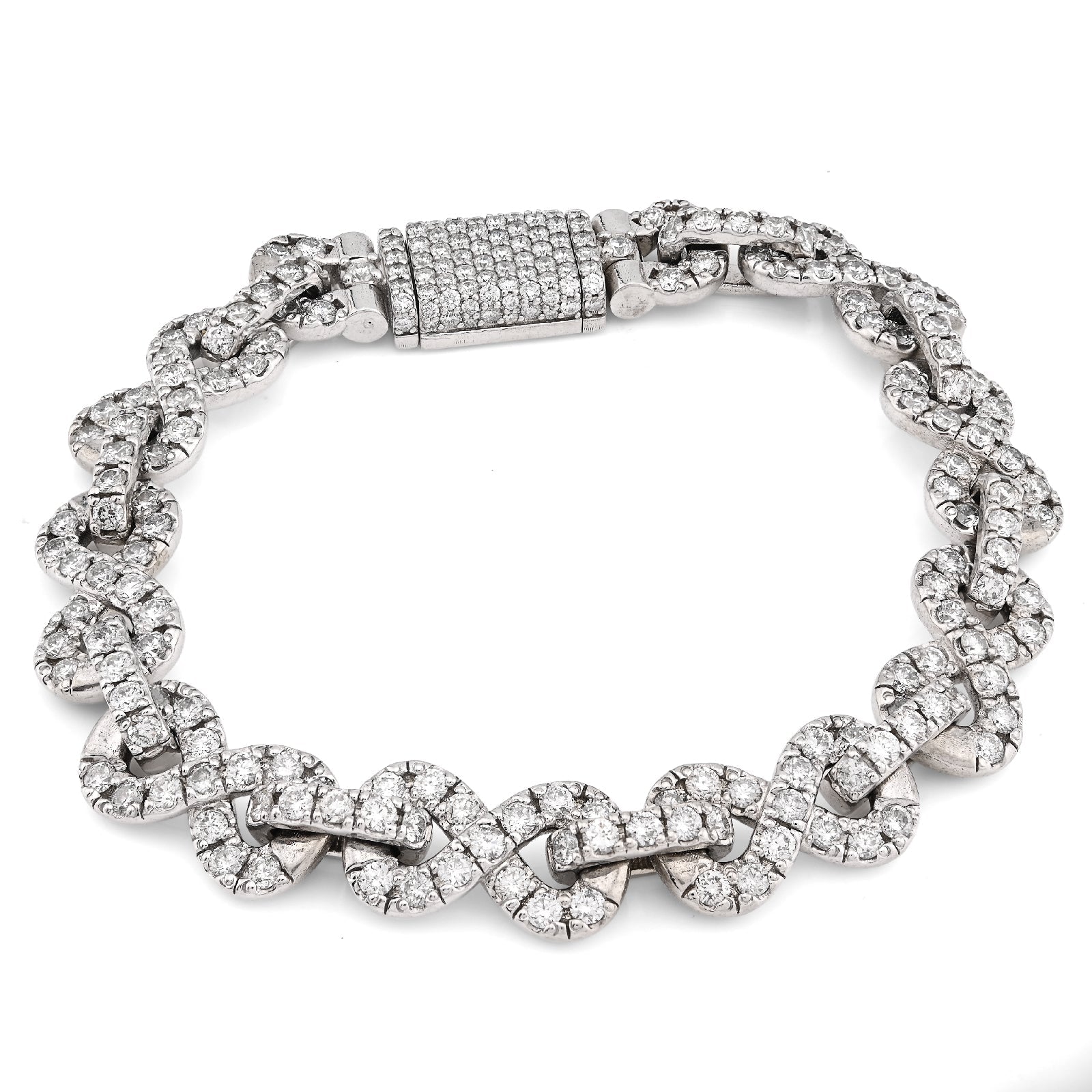 10K White Gold 12.5CT Natural Diamond Infinity Link 11MM Men 51.1g Bracelet 8" - Elite Jewelers - Bracelets