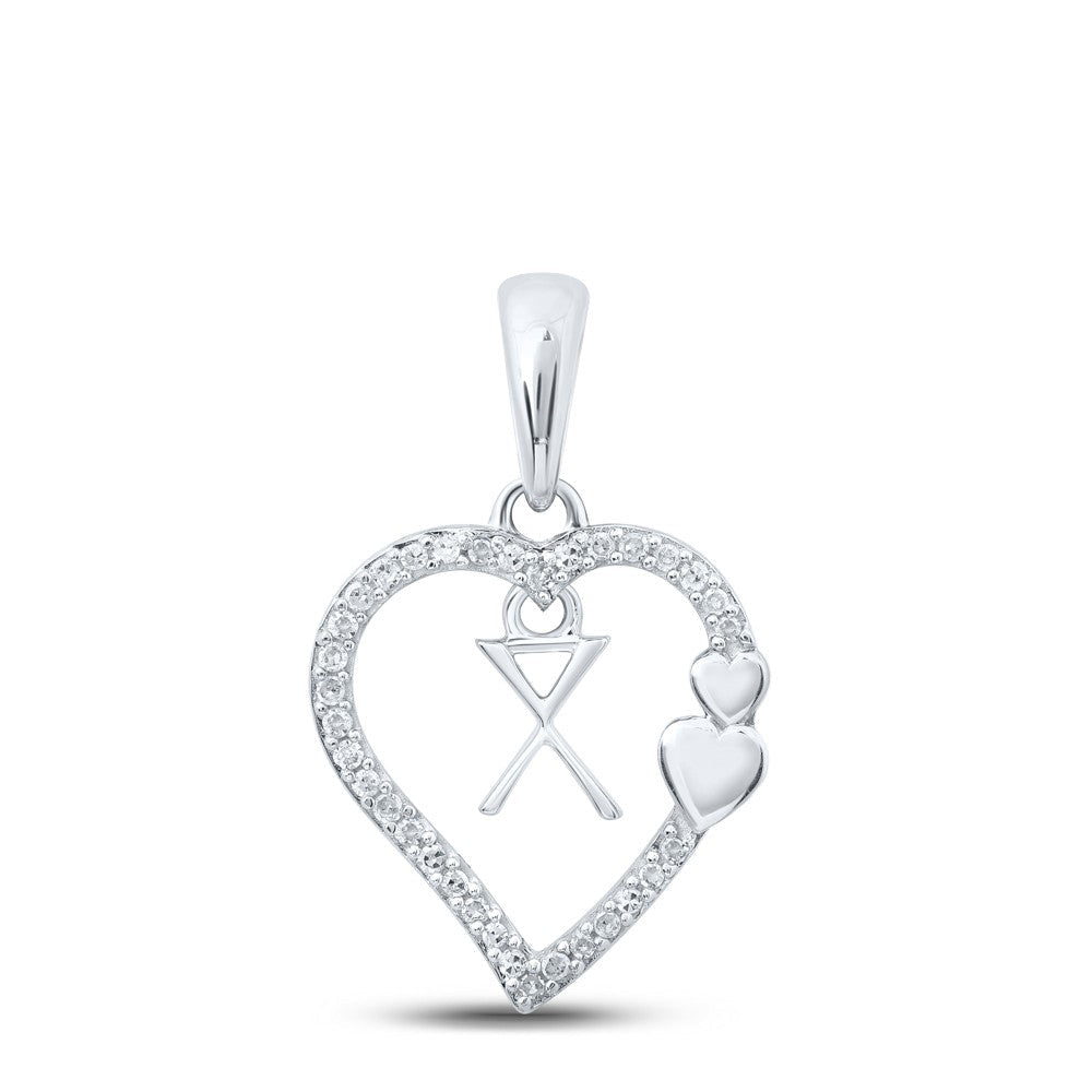 10k White Gold 1.25gms 0.1CTW Natural Diamond Initial "X" Heart Pendant Charm - Elite Jewelers - Charms & Pendants