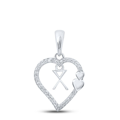 10k White Gold 1.25gms 0.1CTW Natural Diamond Initial "X" Heart Pendant Charm - Elite Jewelers - Charms & Pendants