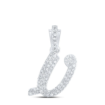 10k White Gold 1.26gms 0.31CTW Natural Diamond Initial "V" Letter Pendant Charm - Elite Jewelers - Charms & Pendants