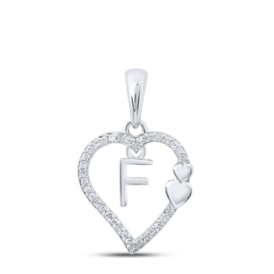 10k White Gold 1.27gms 0.1CTW Natural Diamond Initial "F" Heart Pendant Charm - Elite Jewelers - Charms & Pendants