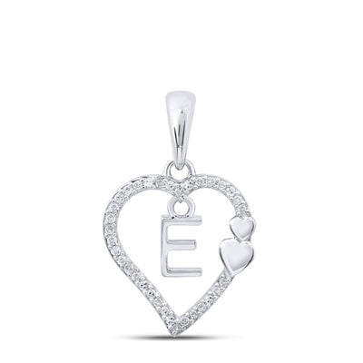 10k White Gold 1.28gms 0.1CTW Natural Diamond Initial "E" Heart Pendant Charm - Elite Jewelers - Charms & Pendants