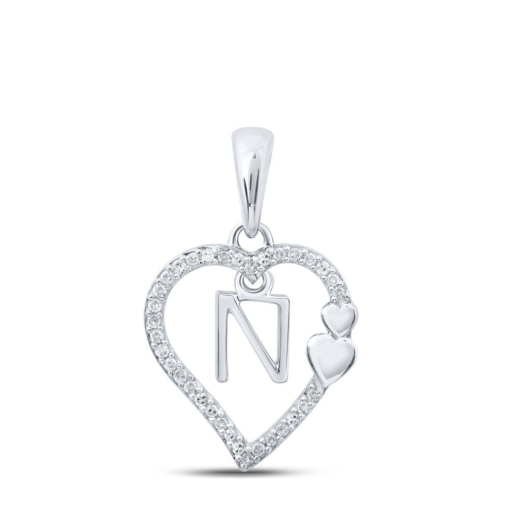 10k White Gold 1.28gms 0.1CTW Natural Diamond Initial "N" Heart Pendant Charm - Elite Jewelers - Charms & Pendants