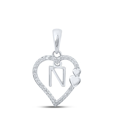 10k White Gold 1.28gms 0.1CTW Natural Diamond Initial "N" Heart Pendant Charm - Elite Jewelers - Charms & Pendants