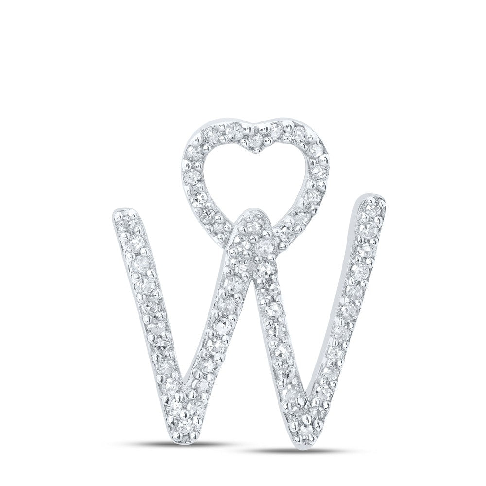 10k White Gold 1.29gms 0.17CTW Natural Diamond Initial "W" Heart Pendant Charm - Elite Jewelers - Charms & Pendants