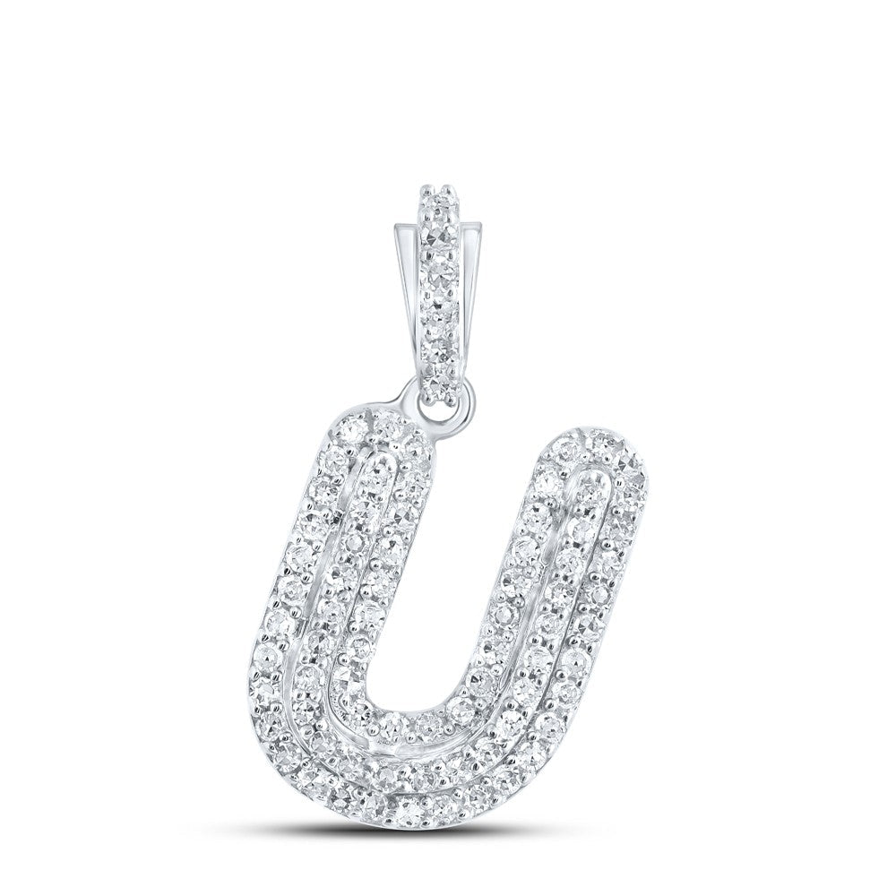 10k White Gold 1.2gms 0.19CTW Natural Diamond Initial "U" Letter Pendant Charm - Elite Jewelers - Charms & Pendants