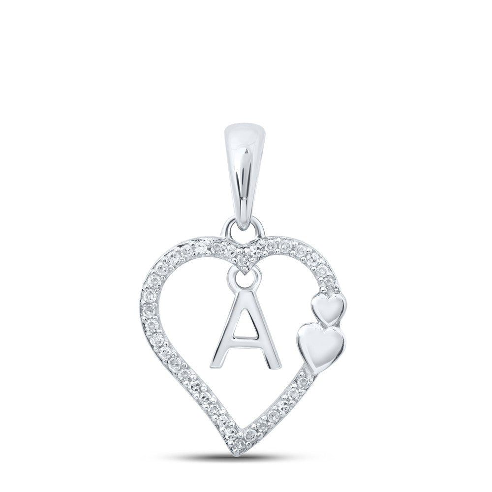 10k White Gold 1.2gms 0.1CTW Natural Diamond Initial "A" Heart Pendant Charm - Elite Jewelers - Charms & Pendants