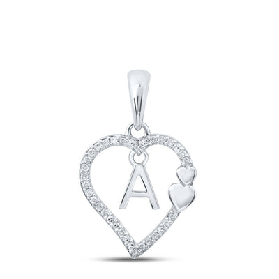 10k White Gold 1.2gms 0.1CTW Natural Diamond Initial "A" Heart Pendant Charm - Elite Jewelers - Charms & Pendants