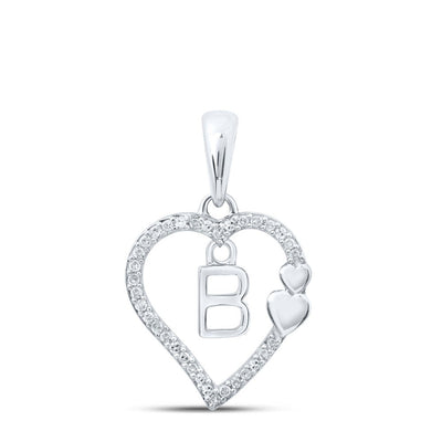 10k White Gold 1.2gms 0.1CTW Natural Diamond Initial "B" Heart Pendant Charm - Elite Jewelers - Charms & Pendants