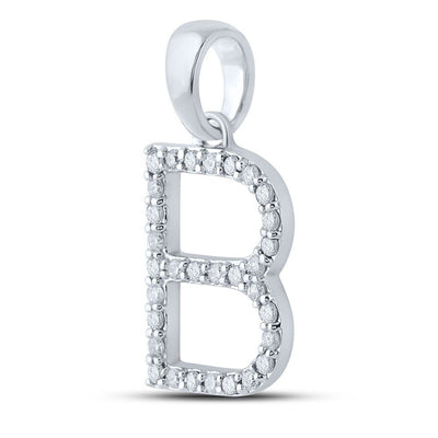 10k White Gold 1.32g 0.23CTW Natural Diamond Initial "B" Pendant Alphabet Charm - Elite Jewelers - Charms & Pendants