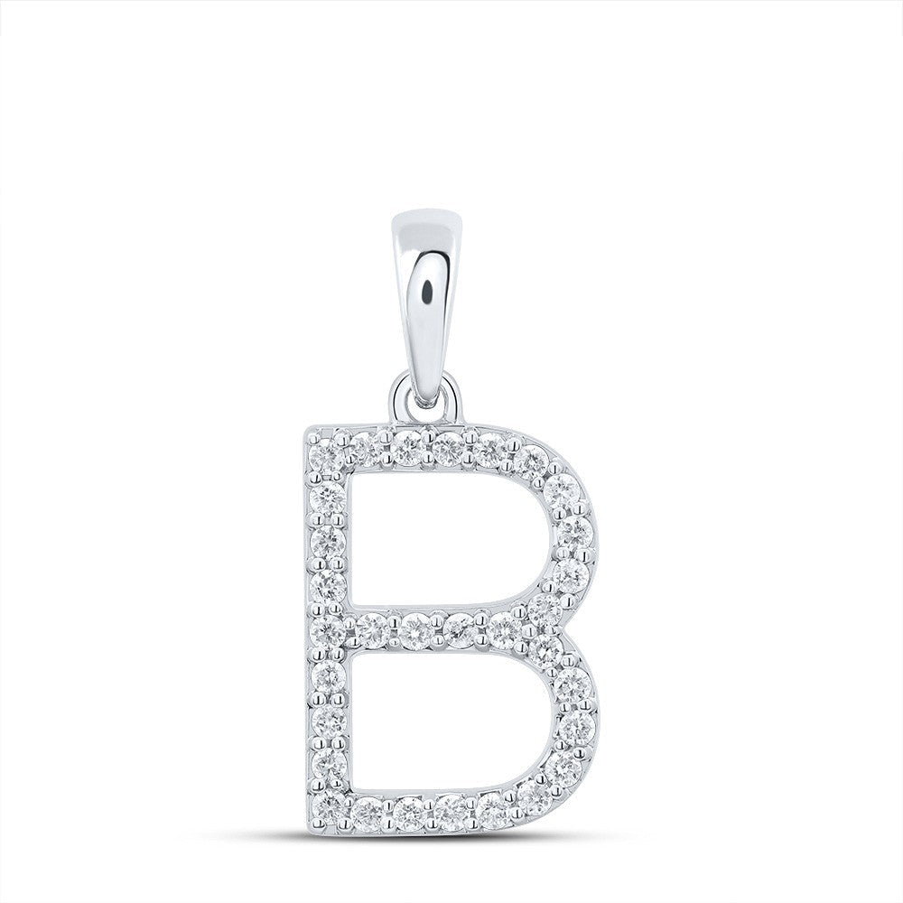 10k White Gold 1.32g 0.23CTW Natural Diamond Initial "B" Pendant Alphabet Charm - Elite Jewelers - Charms & Pendants