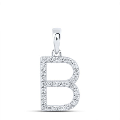 10k White Gold 1.32g 0.23CTW Natural Diamond Initial "B" Pendant Alphabet Charm - Elite Jewelers - Charms & Pendants