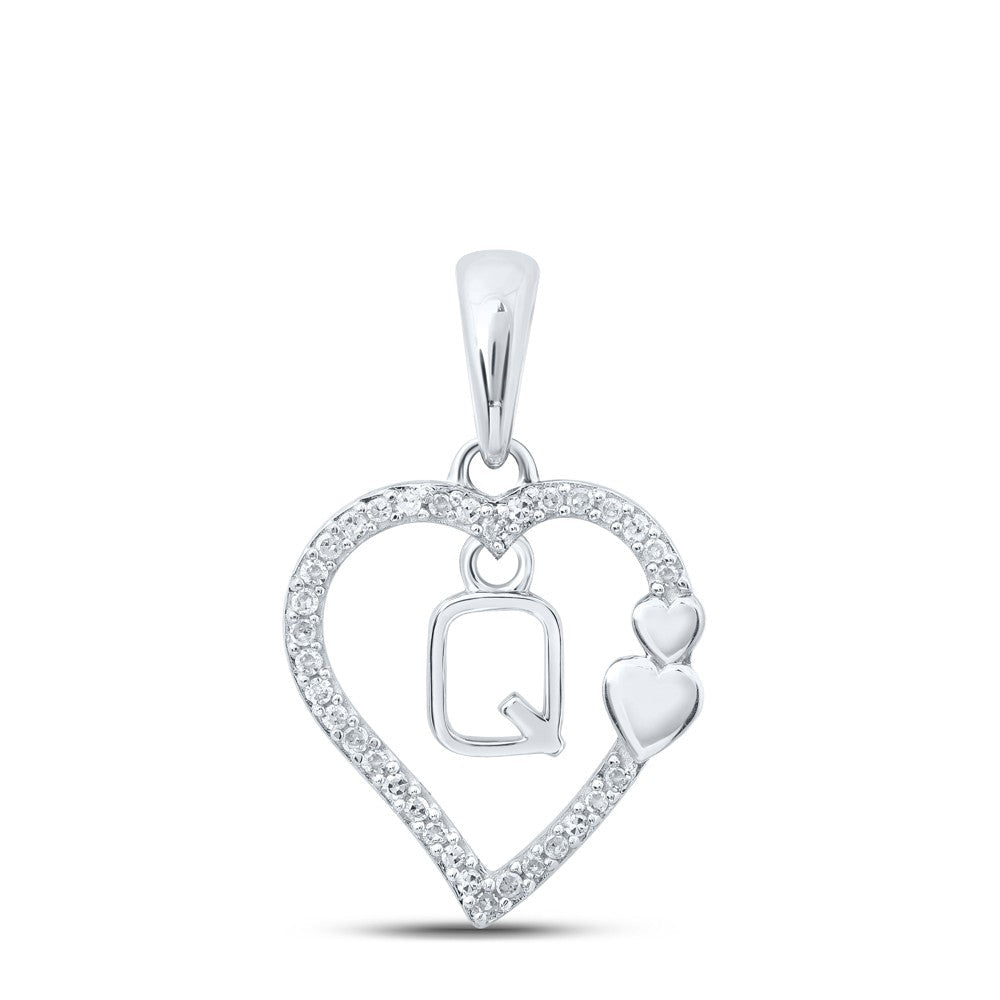 10k White Gold 1.32gms 0.1CTW Natural Diamond Initial "Q" Heart Pendant Charm - Elite Jewelers - Charms & Pendants