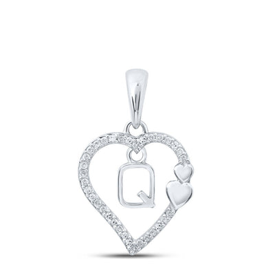 10k White Gold 1.32gms 0.1CTW Natural Diamond Initial "Q" Heart Pendant Charm - Elite Jewelers - Charms & Pendants