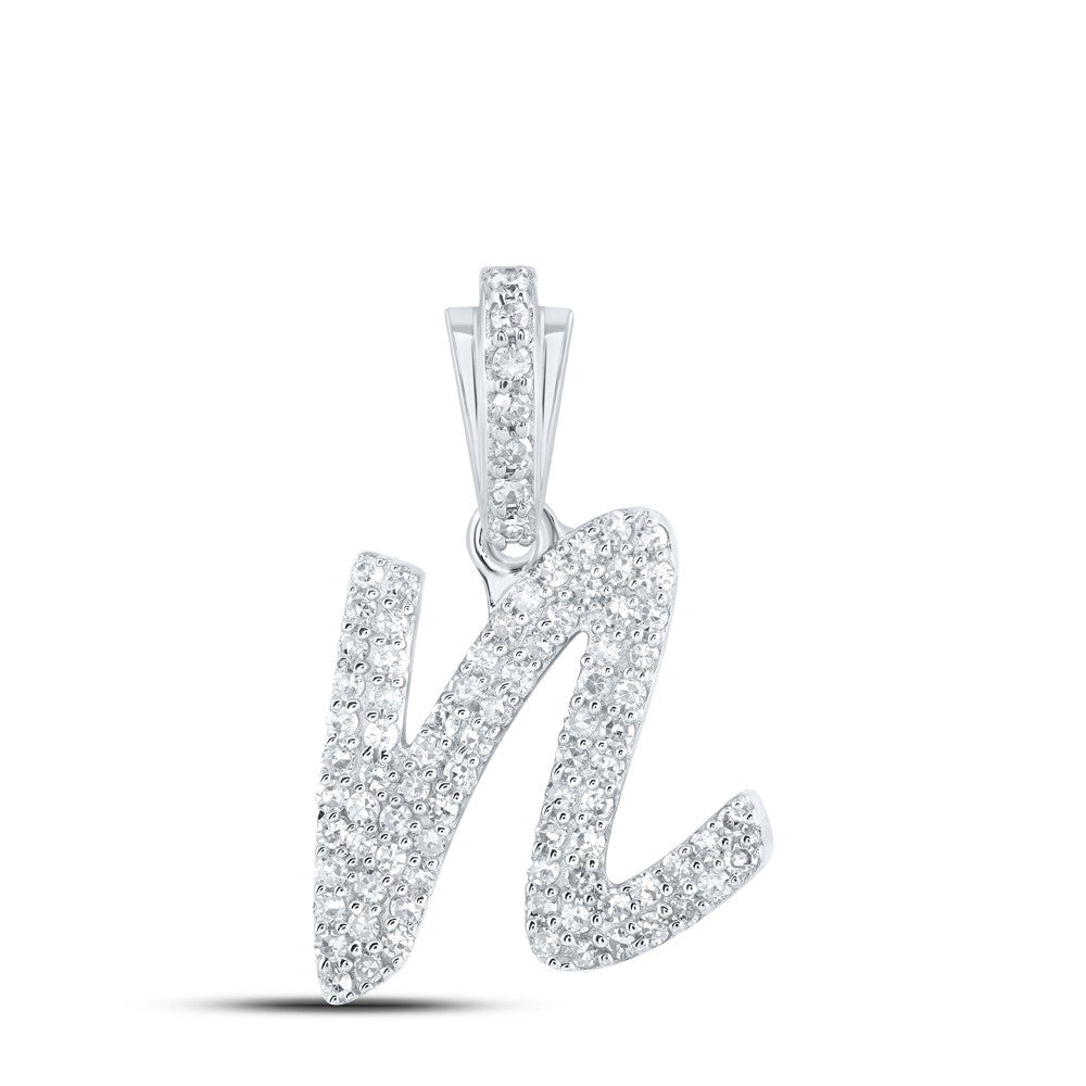 10k White Gold 1.32gms 0.35CTW Natural Diamond Initial "N" Letter Pendant Charm - Elite Jewelers - Charms & Pendants