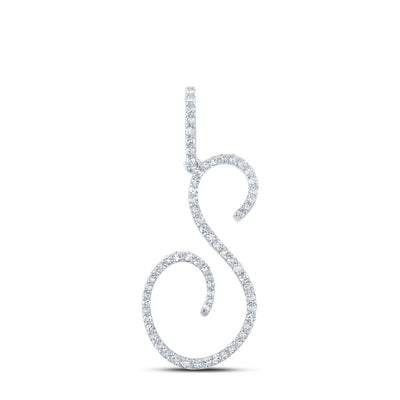 10k White Gold 1.32gms 0.43CTW Natural Diamond Initial "S" Letter Pendant Charm - Elite Jewelers - Charms & Pendants