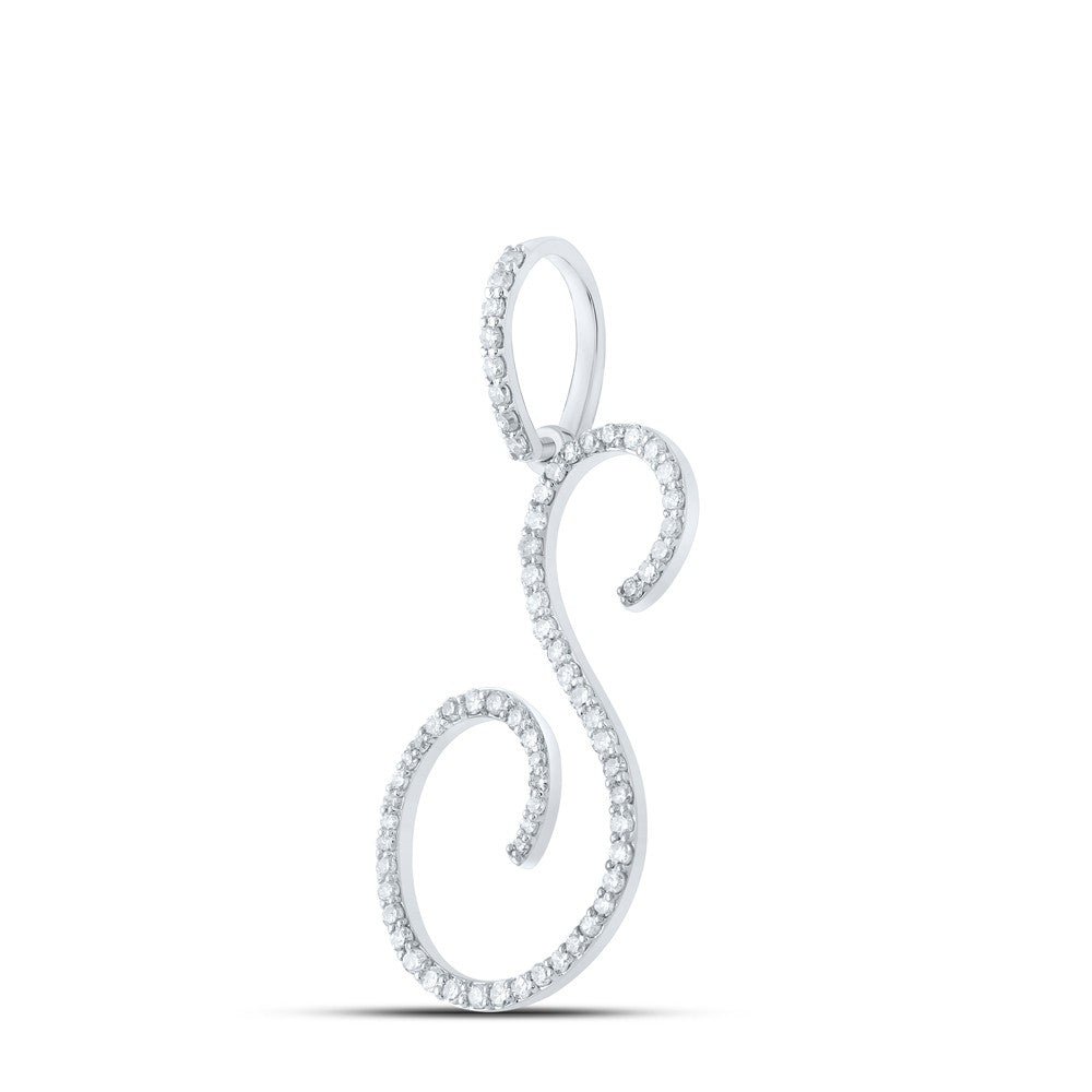 10k White Gold 1.32gms 0.43CTW Natural Diamond Initial "S" Letter Pendant Charm - Elite Jewelers - Charms & Pendants