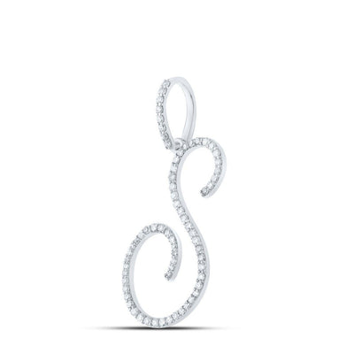 10k White Gold 1.32gms 0.43CTW Natural Diamond Initial "S" Letter Pendant Charm - Elite Jewelers - Charms & Pendants
