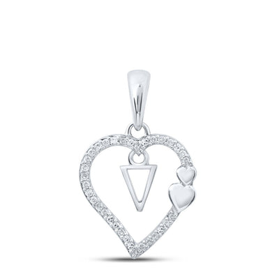 10k White Gold 1.34gms 0.1CTW Natural Diamond Initial "V" Heart Pendant Charm - Elite Jewelers - Charms & Pendants