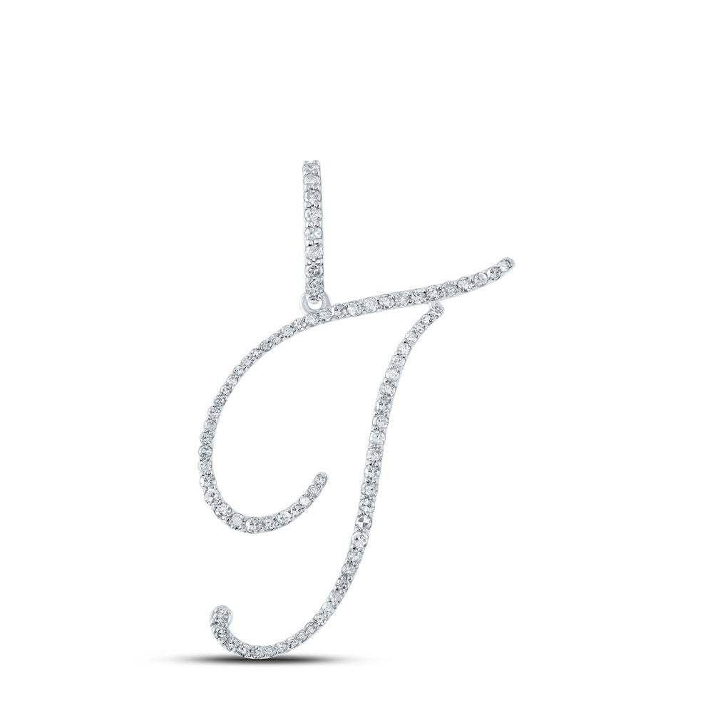 10k White Gold 1.36gms 0.42CTW Natural Diamond Initial "T" Letter Pendant Charm - Elite Jewelers - Charms & Pendants