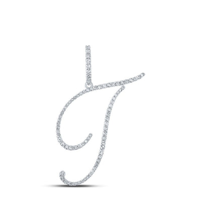 10k White Gold 1.36gms 0.42CTW Natural Diamond Initial "T" Letter Pendant Charm - Elite Jewelers - Charms & Pendants
