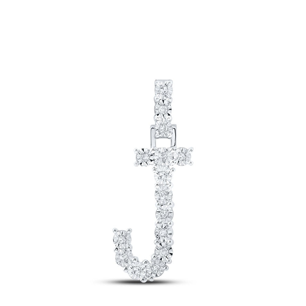 10k White Gold 1.39gms 0.08CTW Natural Diamond Initial "J" Letter Pendant Charm - Elite Jewelers - Charms & Pendants