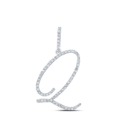10k White Gold 1.39gms 0.47CTW Natural Diamond Initial "Q" Letter Pendant Charm - Elite Jewelers - Charms & Pendants