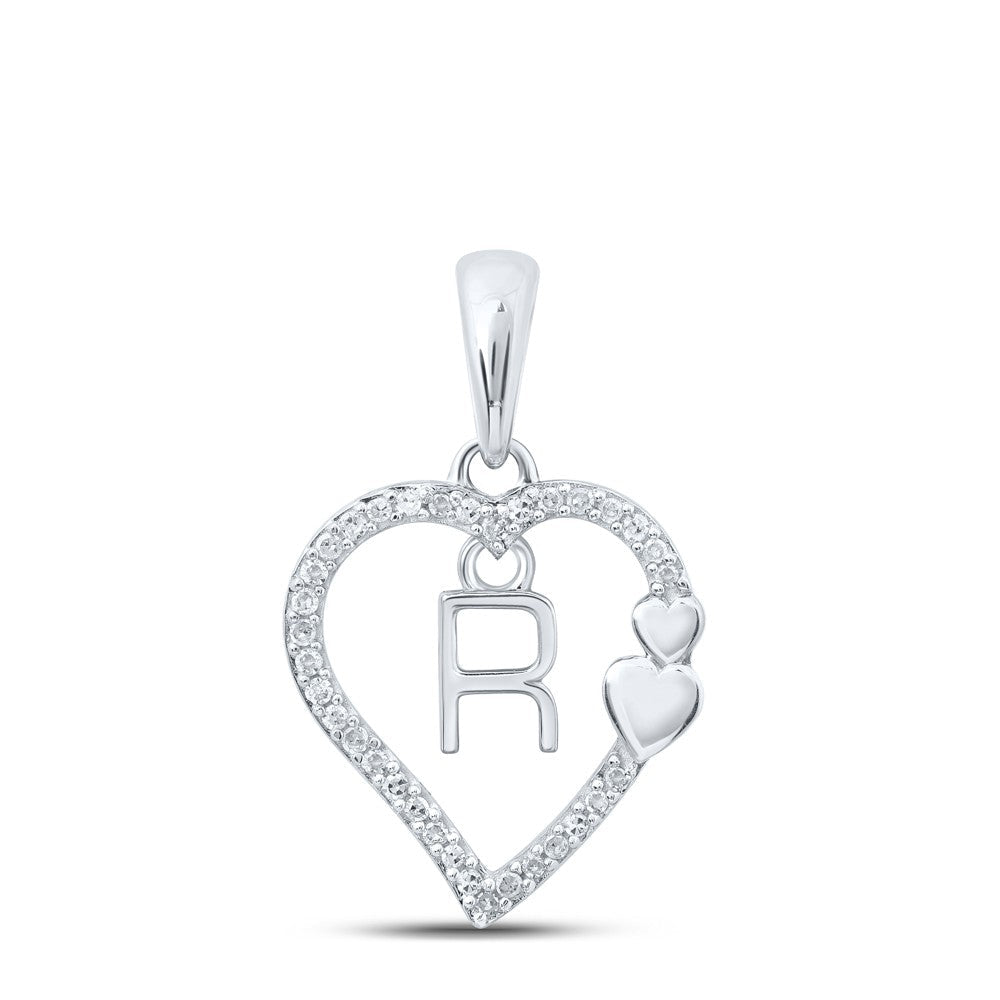 10k White Gold 1.3gms 0.1CTW Natural Diamond Initial "R" Heart Pendant Charm - Elite Jewelers - Charms & Pendants