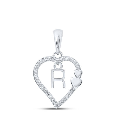 10k White Gold 1.3gms 0.1CTW Natural Diamond Initial "R" Heart Pendant Charm - Elite Jewelers - Charms & Pendants