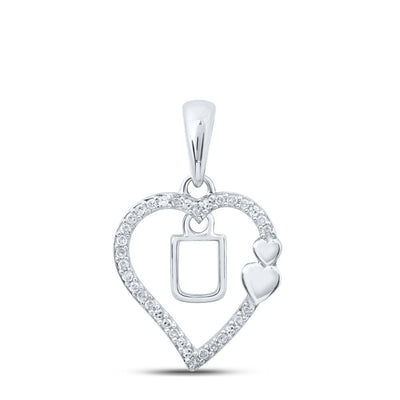 10k White Gold 1.3gms 0.1CTW Natural Diamond Initial "U" Heart Pendant Charm - Elite Jewelers - Charms & Pendants