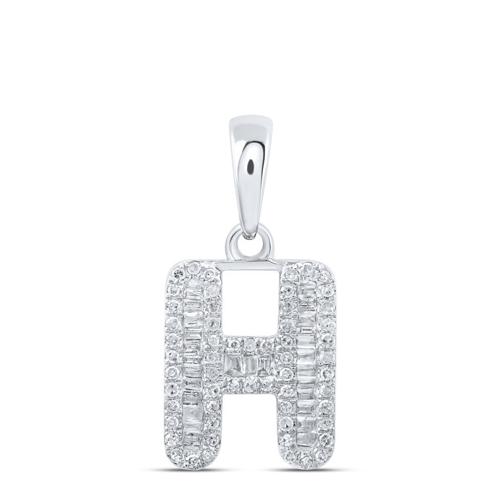 10k White Gold 1.43gms 0.33CTW Natural Diamond Initial "H" Letter Pendant Charm - Elite Jewelers - Charms & Pendants