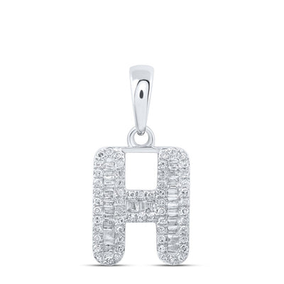 10k White Gold 1.43gms 0.33CTW Natural Diamond Initial "H" Letter Pendant Charm - Elite Jewelers - Charms & Pendants