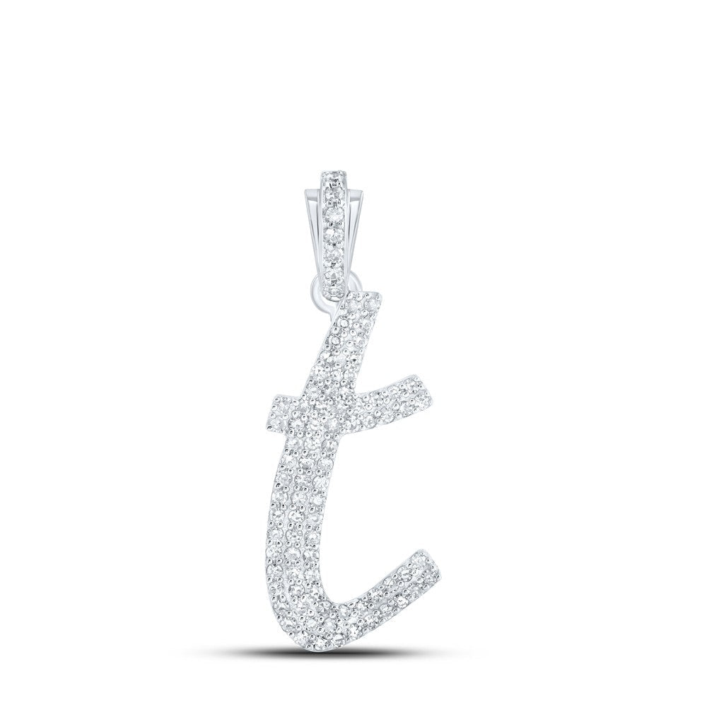 10k White Gold 1.44gms 0.35CTW Natural Diamond Initial "T" Letter Pendant Charm - Elite Jewelers - Charms & Pendants