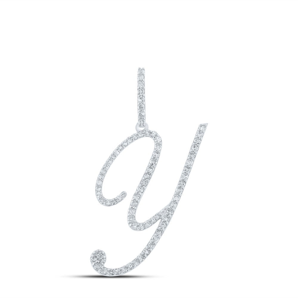 10k White Gold 1.47gms 0.47CTW Natural Diamond Initial "Y" Letter Pendant Charm - Elite Jewelers - Charms & Pendants