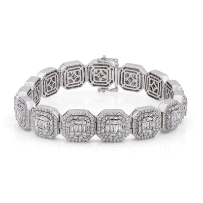 10K White Gold 14CT Natural Diamond Octagon Shape Link Baguette Tennis Men Bracelet - Elite Jewelers-Bracelets