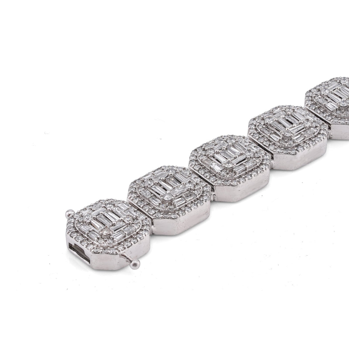 10K White Gold 14CT Natural Diamond Octagon Shape Link Baguette Tennis Men Bracelet - Elite Jewelers-Bracelets