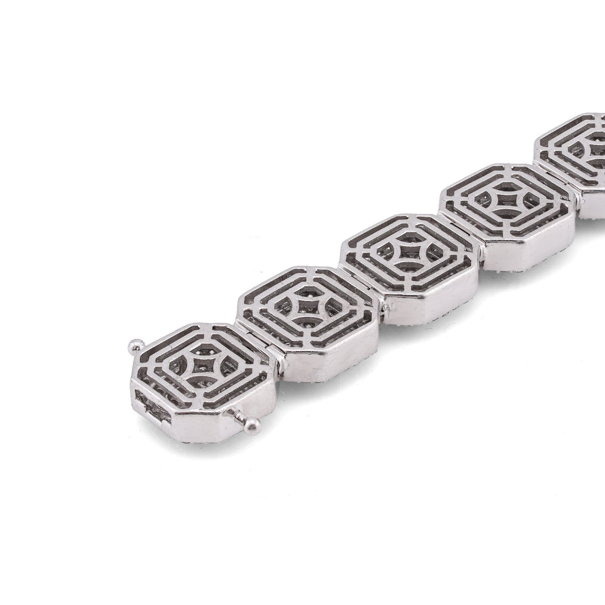 10K White Gold 14CT Natural Diamond Octagon Shape Link Baguette Tennis Men Bracelet - Elite Jewelers-Bracelets