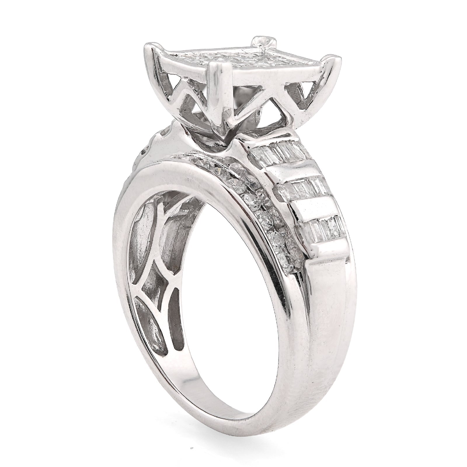 10K White Gold 1.50CT natural Dimaond Princess/Round/Baguette Rectangular 11.6MM Women Wedding Ring - Elite Jewelers - Rings