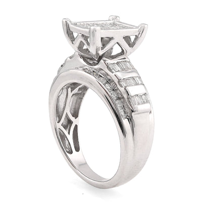 10K White Gold 1.50CT natural Dimaond Princess/Round/Baguette Rectangular 11.6MM Women Wedding Ring - Elite Jewelers - Rings