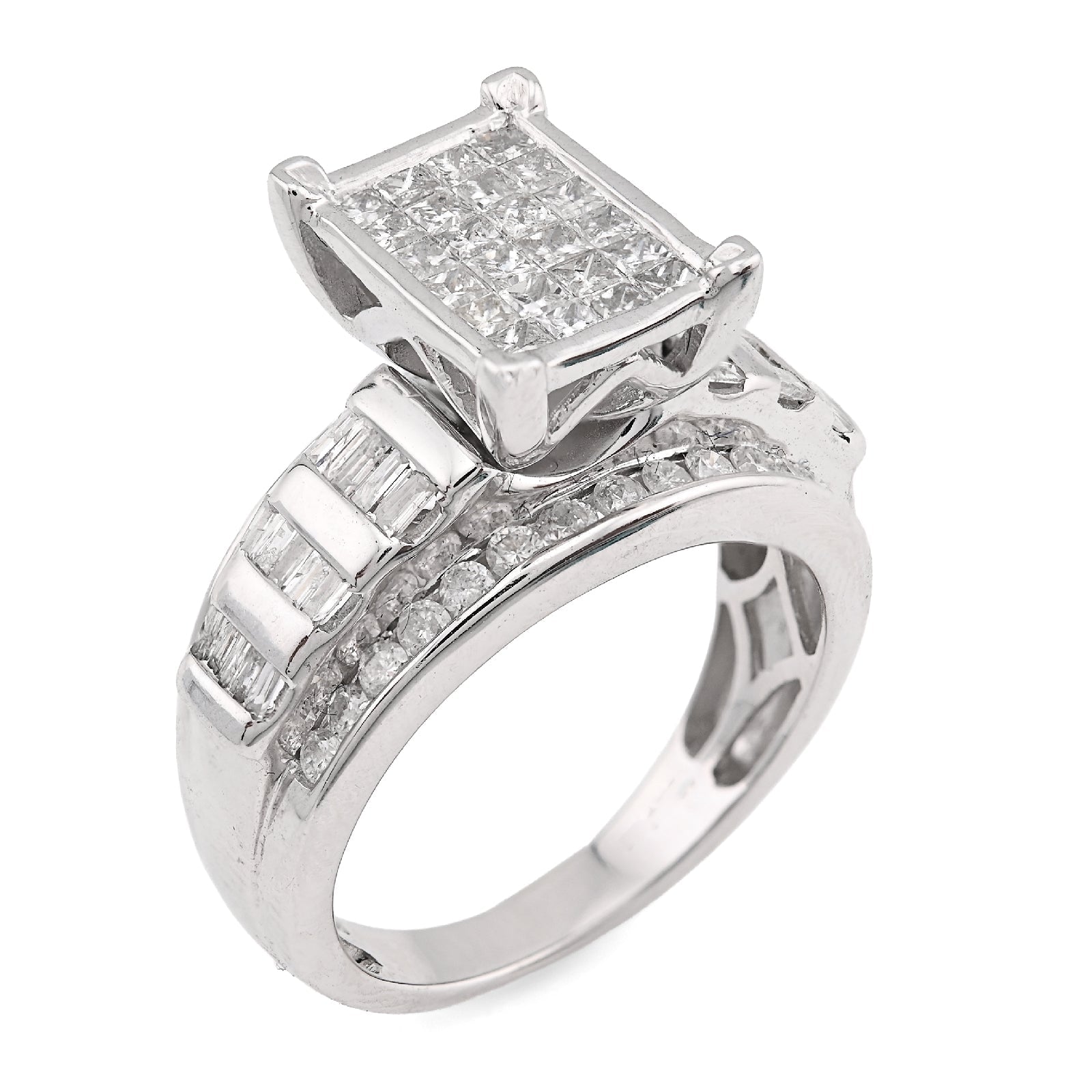 10K White Gold 1.50CT natural Dimaond Princess/Round/Baguette Rectangular 11.6MM Women Wedding Ring - Elite Jewelers - Rings